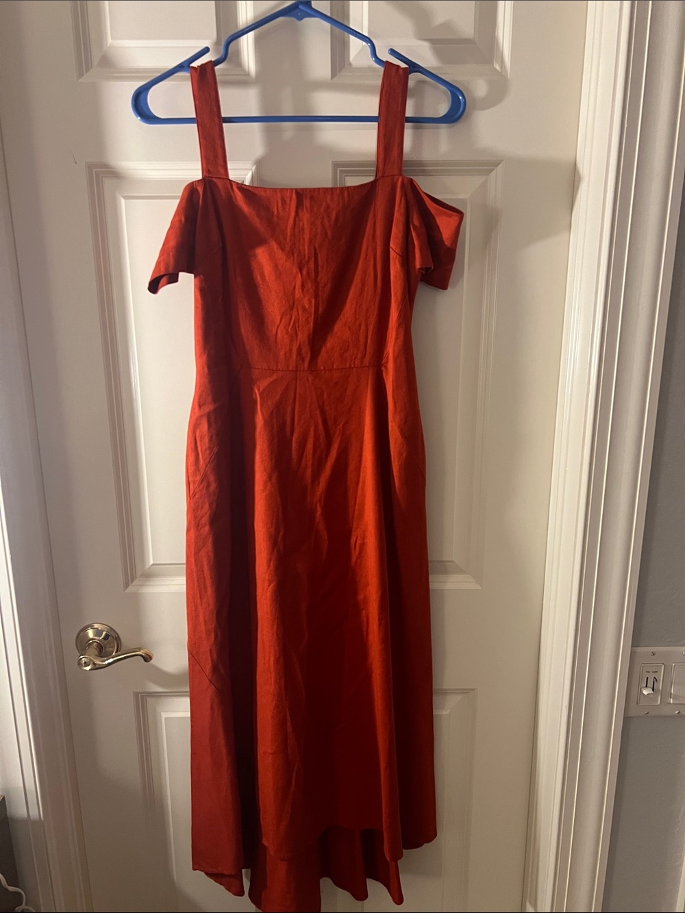 A.L.C. Rust Red High-Low Off-Shoulder Midi Dress